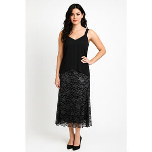 Gilbert MermaidBlack Sheer Lace Maxi Slip Dress Lingerie Goth Y2K Babydoll Roses